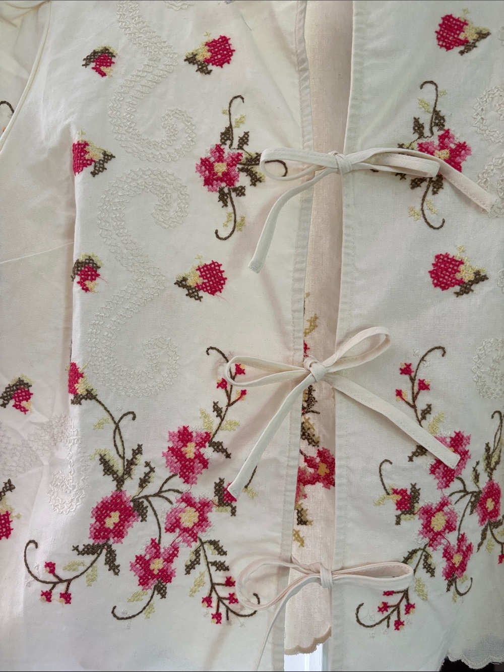 Sezane Cream Blouse with Pink & Green Floral Embroidery - Picture 6 of 6
